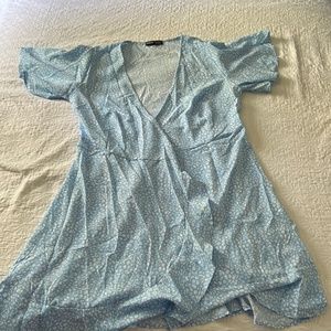 All Over Print Ruffle Trim Tie Side Wrap Dress